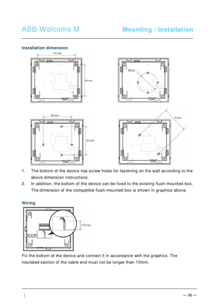 ABB-Welcome M22311x wall surface mounting diagram